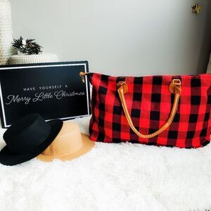 1 LEFT! - RED BUFFALO PLAID WEEKENDER BAG